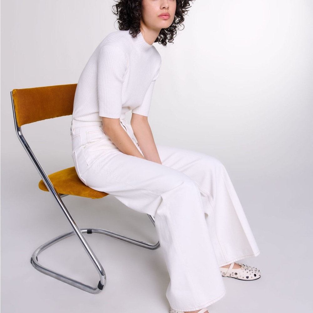 Maje Cream Wide-Leg Jeans